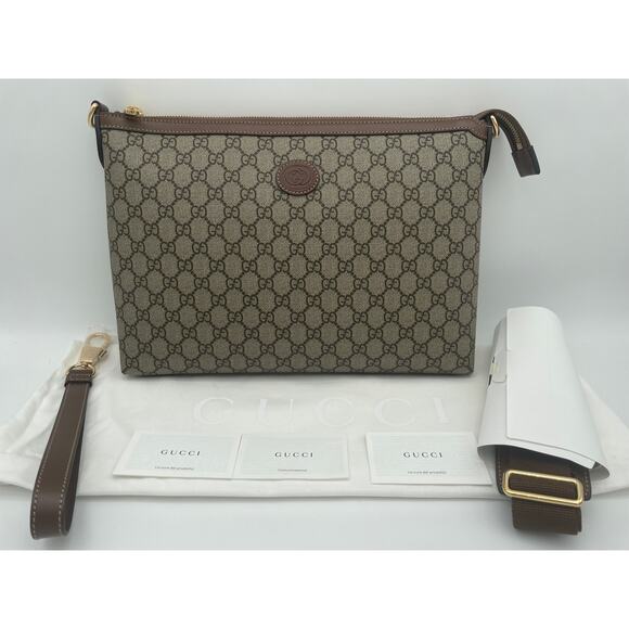 $2050 NEW GUCCI GG ZIP CROSSBODY WRISTLET LARGE BAG UNISEX AUTHENTIC! - Picture 7 of 14